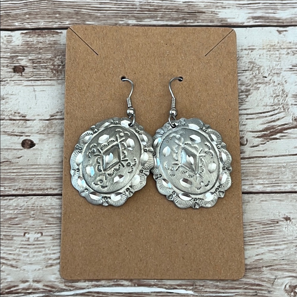 Silver Filigree Disc Earrings with Textured Finish